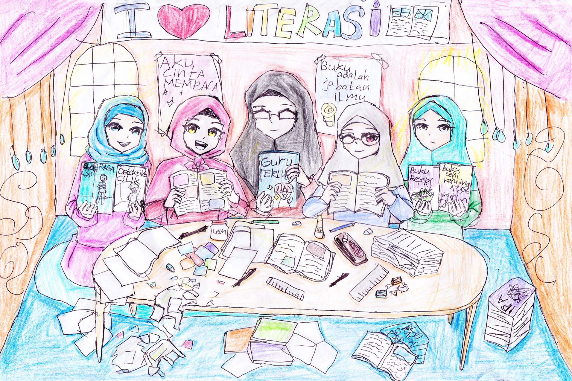 Ilustrasi cerpen anak Perpustakaan Mupat Menghidupkan Kembali Majalah Sekolah